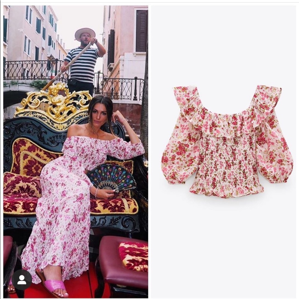 New Zara floral off shoulder top